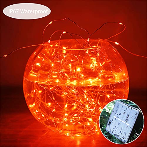 2Pack Solar Halloween Orange Copper String Lights, Total 200 LED