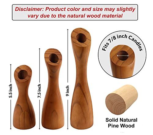 Wood candle holders for table centerpiece (9",8",6") - (fits 7/8" candles)