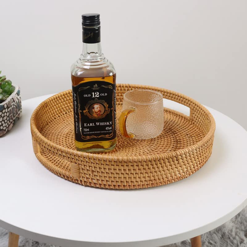 Round Rattan Serving Tray Decorative Woven