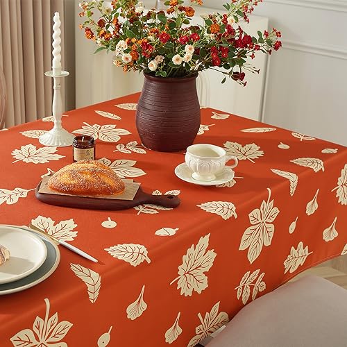 Rectangle fall tablecloth rust orange with leaf pattern