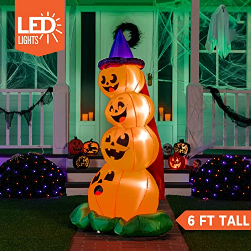 6 FT Halloween Inflatable Stacked Pumpkins with Build-in LEDs