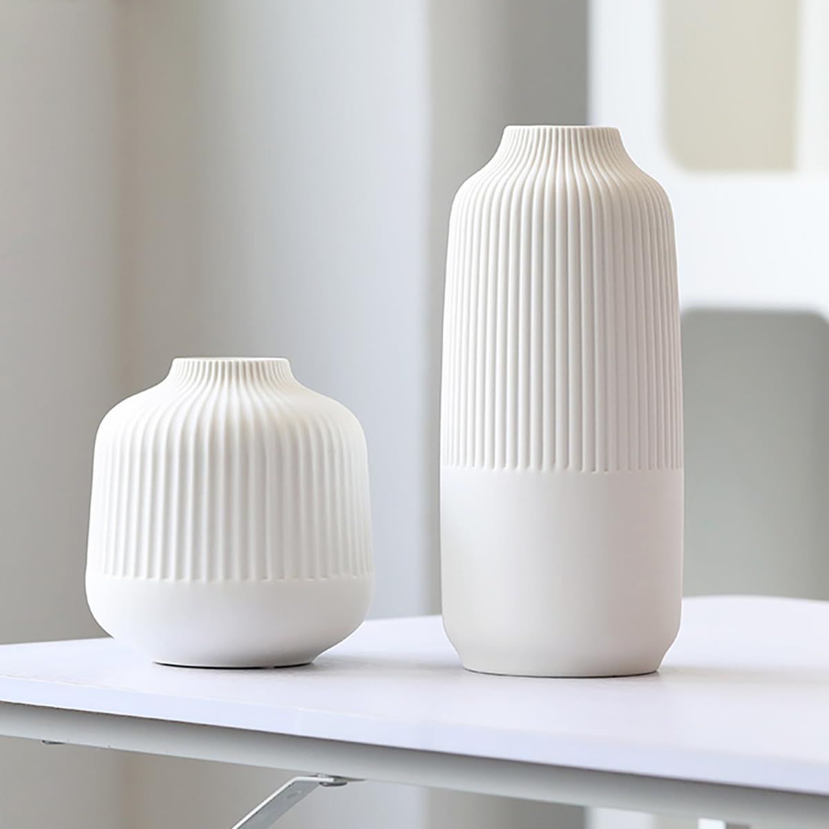 Matte White Vases Set of 2