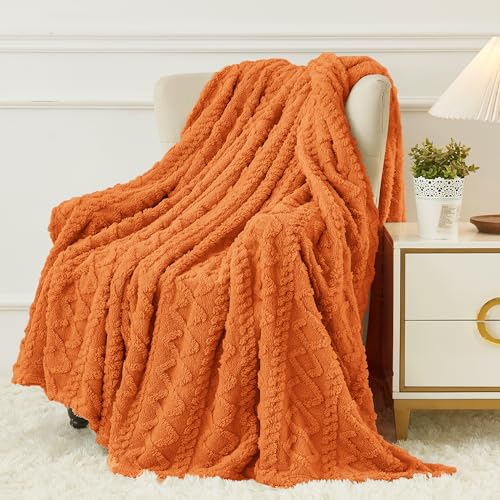 Fleece Plush Throw Blanket 50"x60", Burnt Orange