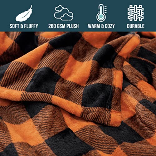 plush orange black plaid throw blanket