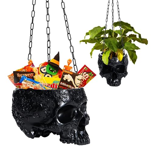 Halloween Hanging Skull Candy Dish Trick or Treat Bowl & Plant Planter Pot