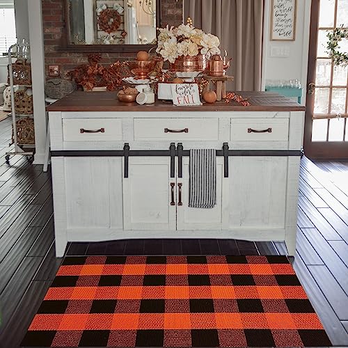 Fall Outdoor Rug Orange Buffalo Plaid