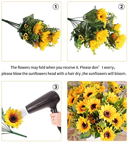 Artificial Sunflower Bouquets, 2 Bunches Fake Flowers Indoor/Outdoor