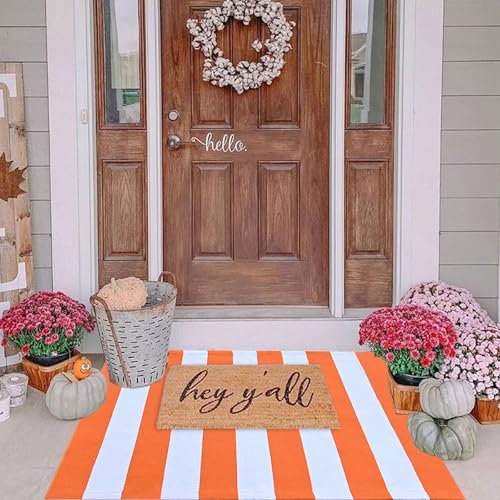 Fall Outdoor Rug Orange and White Stripes