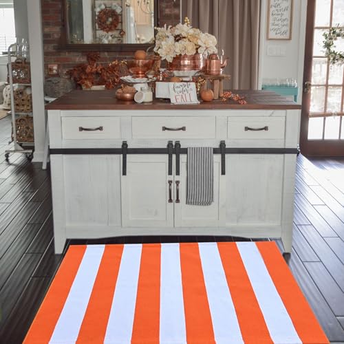 Fall Outdoor Rug Orange and White Stripes