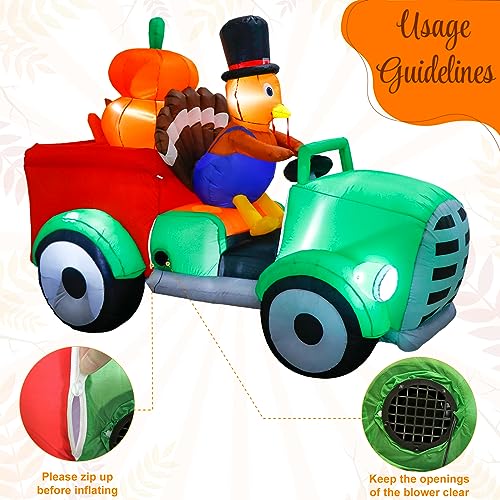 OurWarm 8FT Thanksgiving Inflatables Turkey Driving Car, Blow Up Turkey Inflatable with Built-in Blower & LED Lights for Happy Thanksgiving Party Patio Yard Garden Autumn Holiday Outdoor Decorations