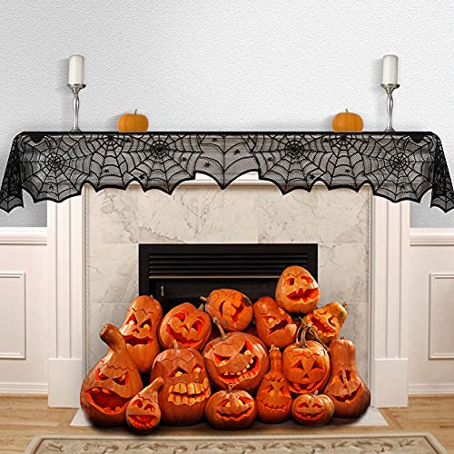 Black Lace Spider Web Runner for Fireplace Mantle Halloween Decoration