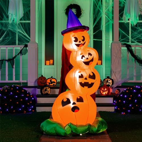 6 FT Halloween Inflatable Stacked Pumpkins with Build-in LEDs