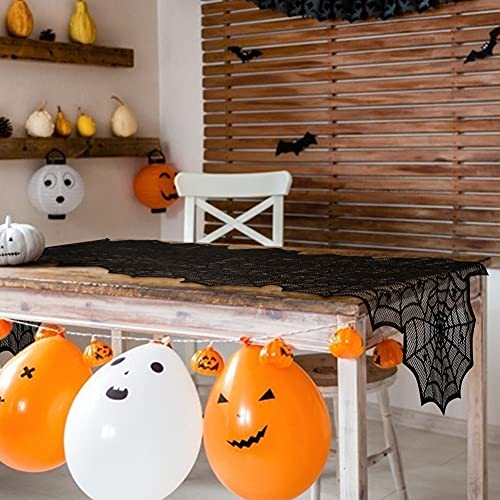 Halloween Table Runner, Black Lace Spider Web