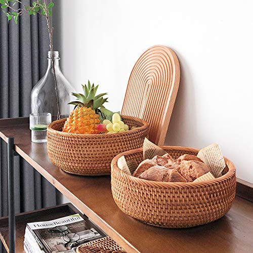 Natural Rattan Round Fruit Basket Bowls (Set of 3)