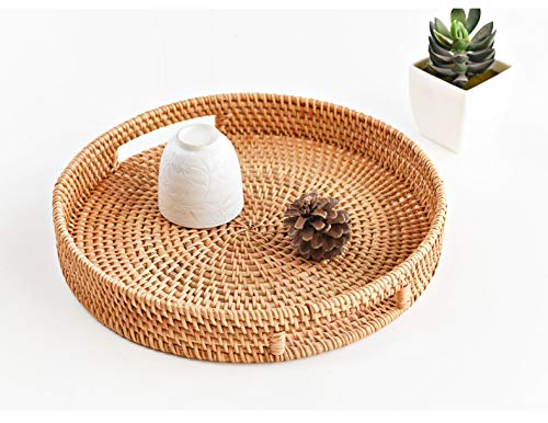 Round Rattan Serving Tray Decorative Woven