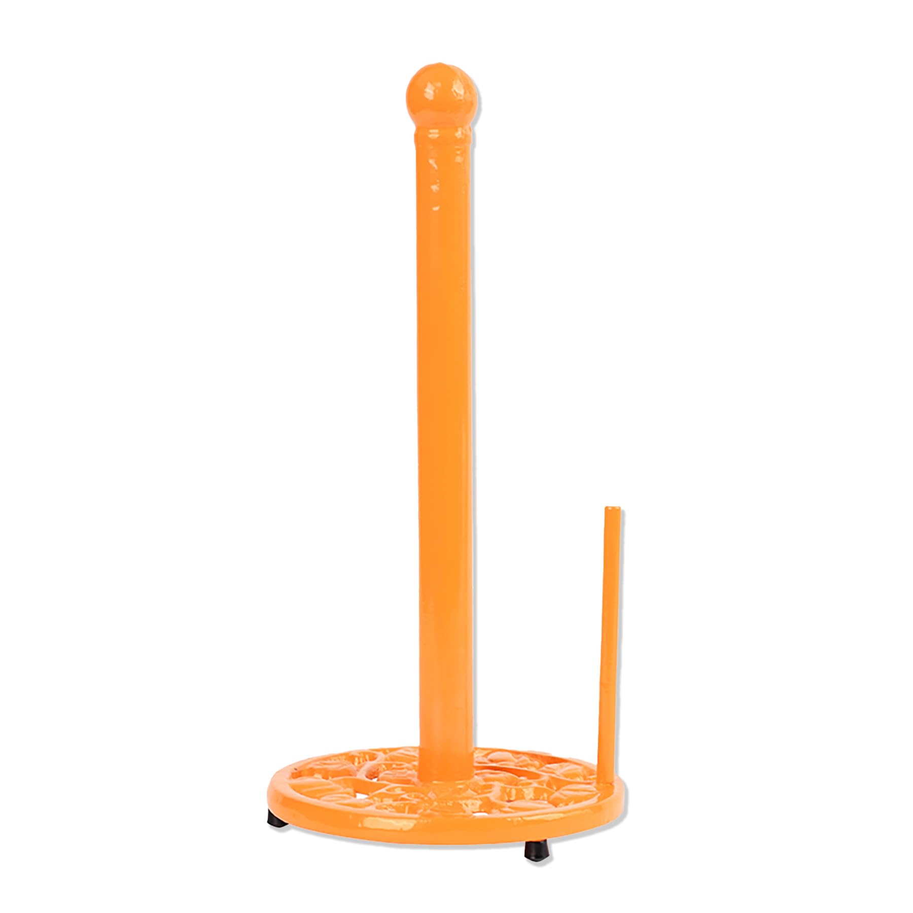 Orange Cast Iron Paper Towel Holder, Pumpkin Pattern Weighted Base