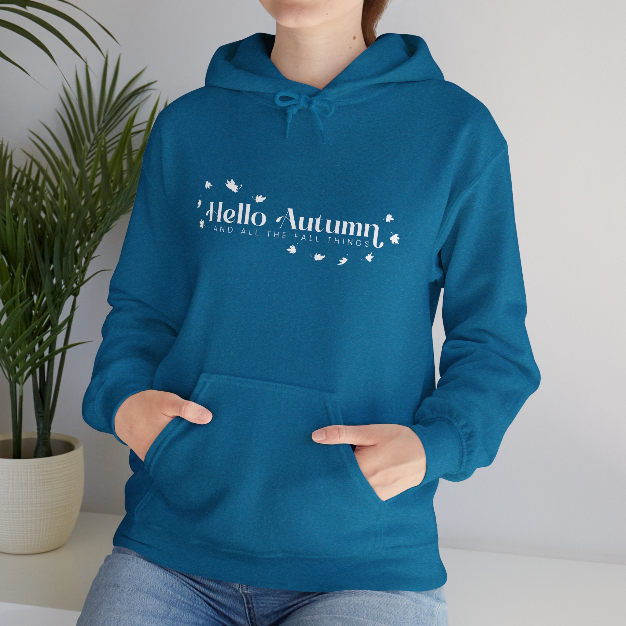 Hello Autumn And All The Fall Things Bright Blue Hooded Sweatshirt