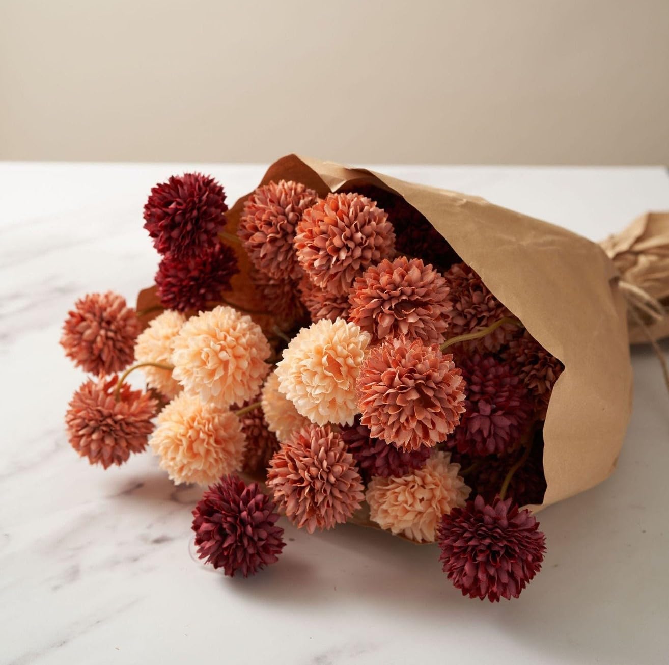Burnt Orange Faux Fall Flowers 10 Stems + Eucalyptus, Fake Silk Mums