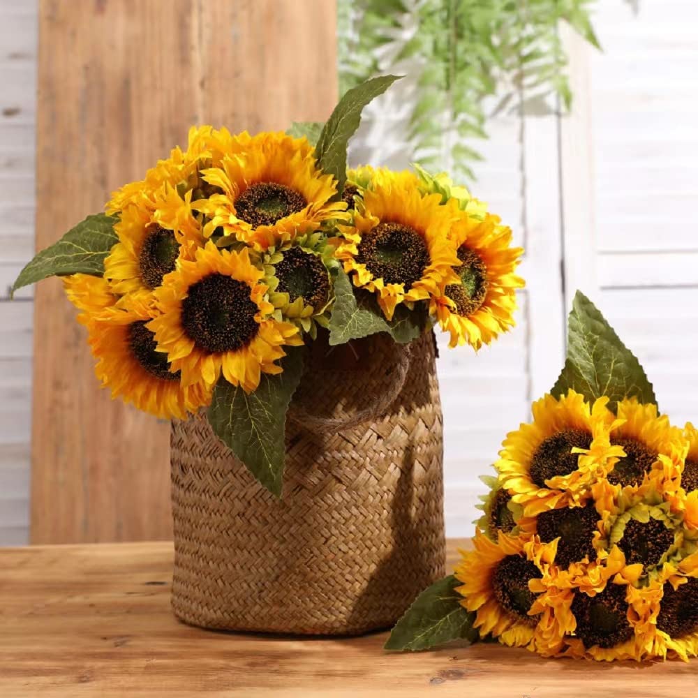 Artificial Sunflowers Long Stem 6PCS Dark Center Indoor/Outdoor
