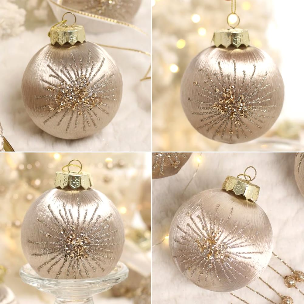 12 pcs 3.15 inch Large Champagne Christmas Tree Ornaments Set