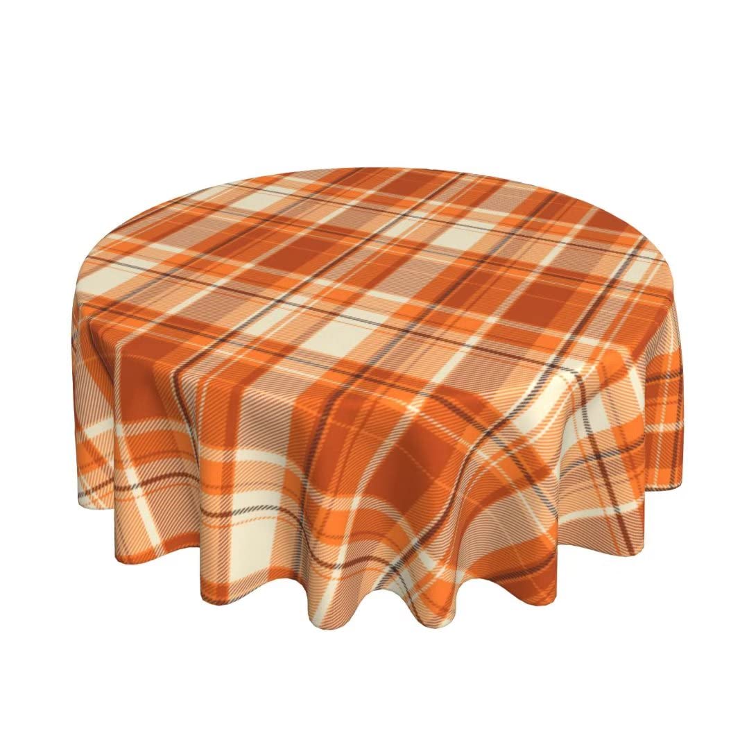 Fall Tablecloth 60 Inch Round Autumn Thanksgiving Plaid Table Cloth