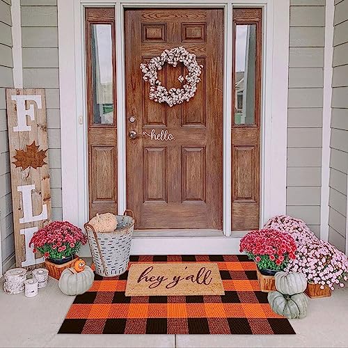 Fall Outdoor Rug Orange Buffalo Plaid