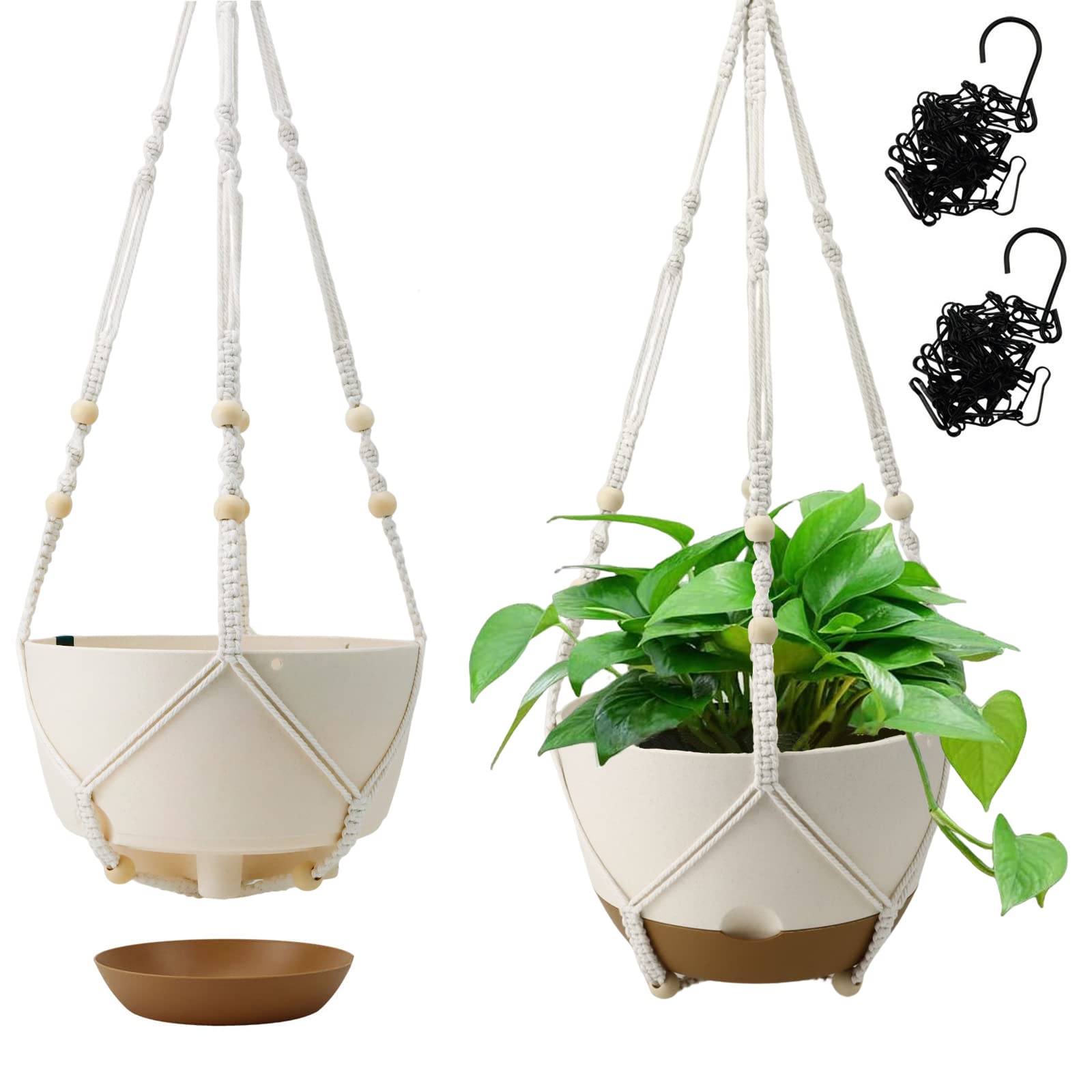 2 Pack 10 Inch White Indoor Outdoor Hanging Planter Baskets