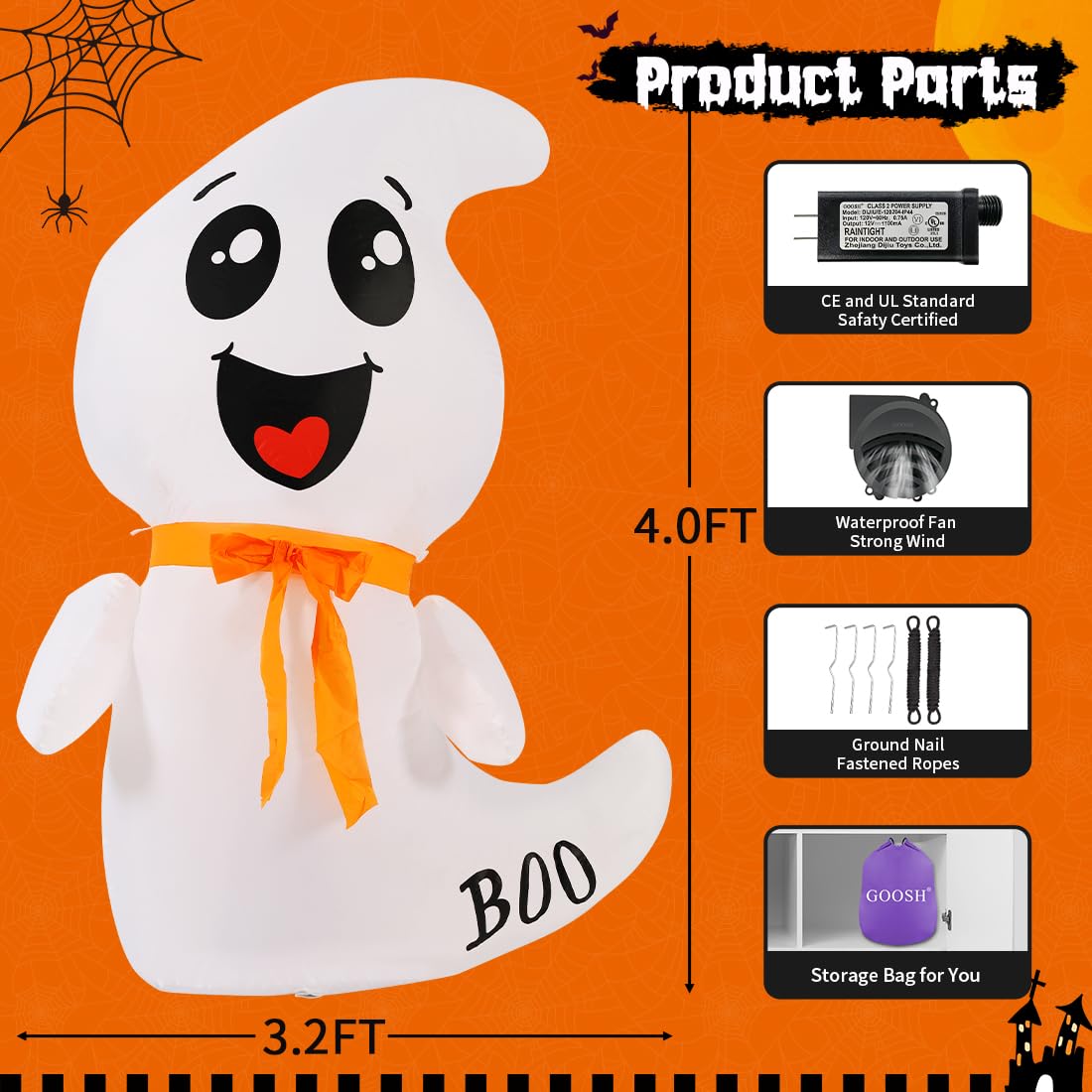 4 FT Halloween Inflatable Cute Ghost Outdoor Decoration