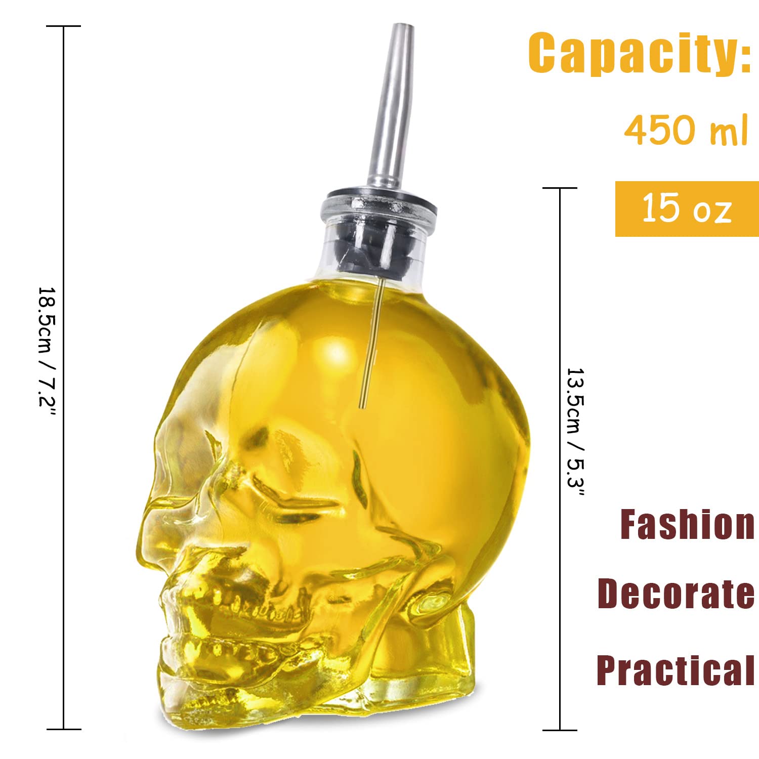 Olive Oil Dispenser - 15 Oz Skull Shape Oil and Vinegar Dispenser Set