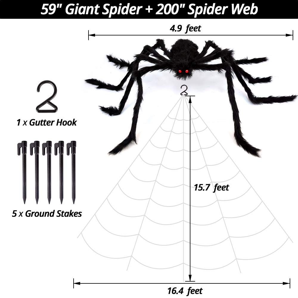 200" Halloween Spider Web + 59" Giant Spider Decoration