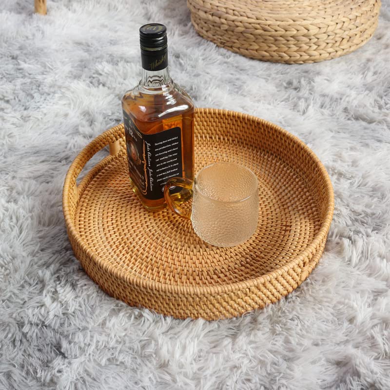 Round Rattan Serving Tray Decorative Woven