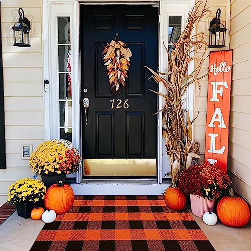 Fall Outdoor Rug Orange Buffalo Plaid