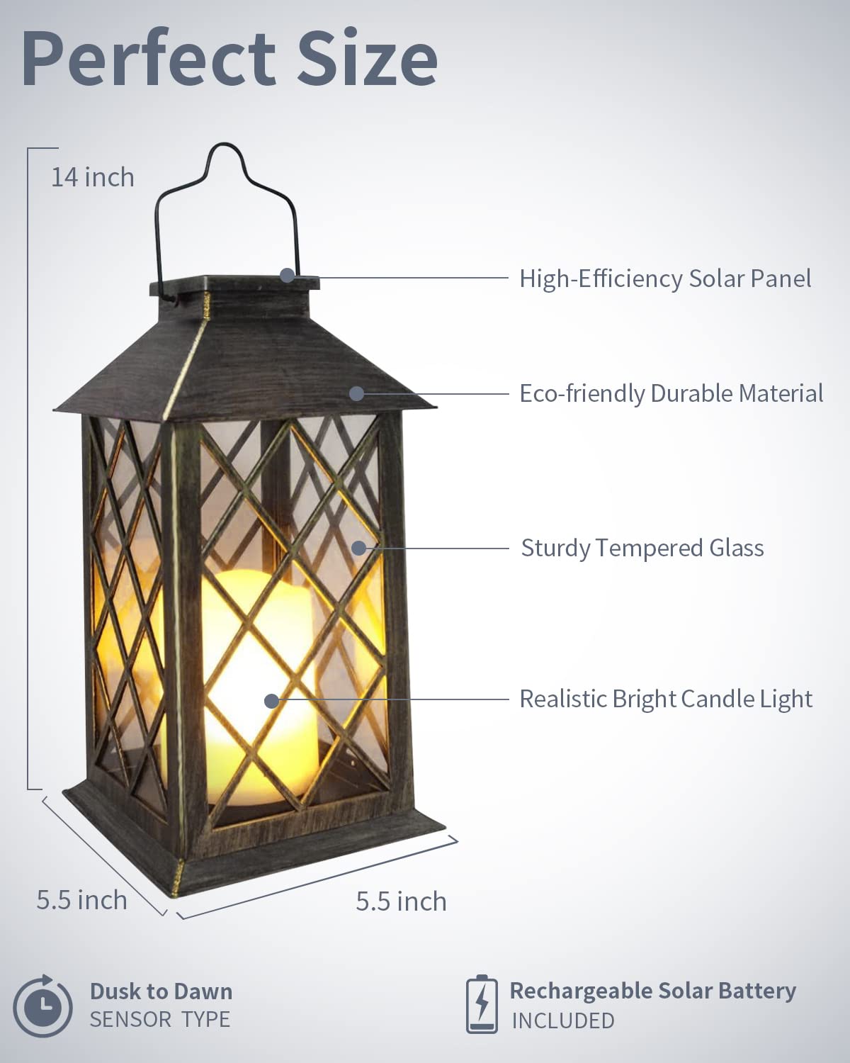 Solar lantern with features labeled on a white background