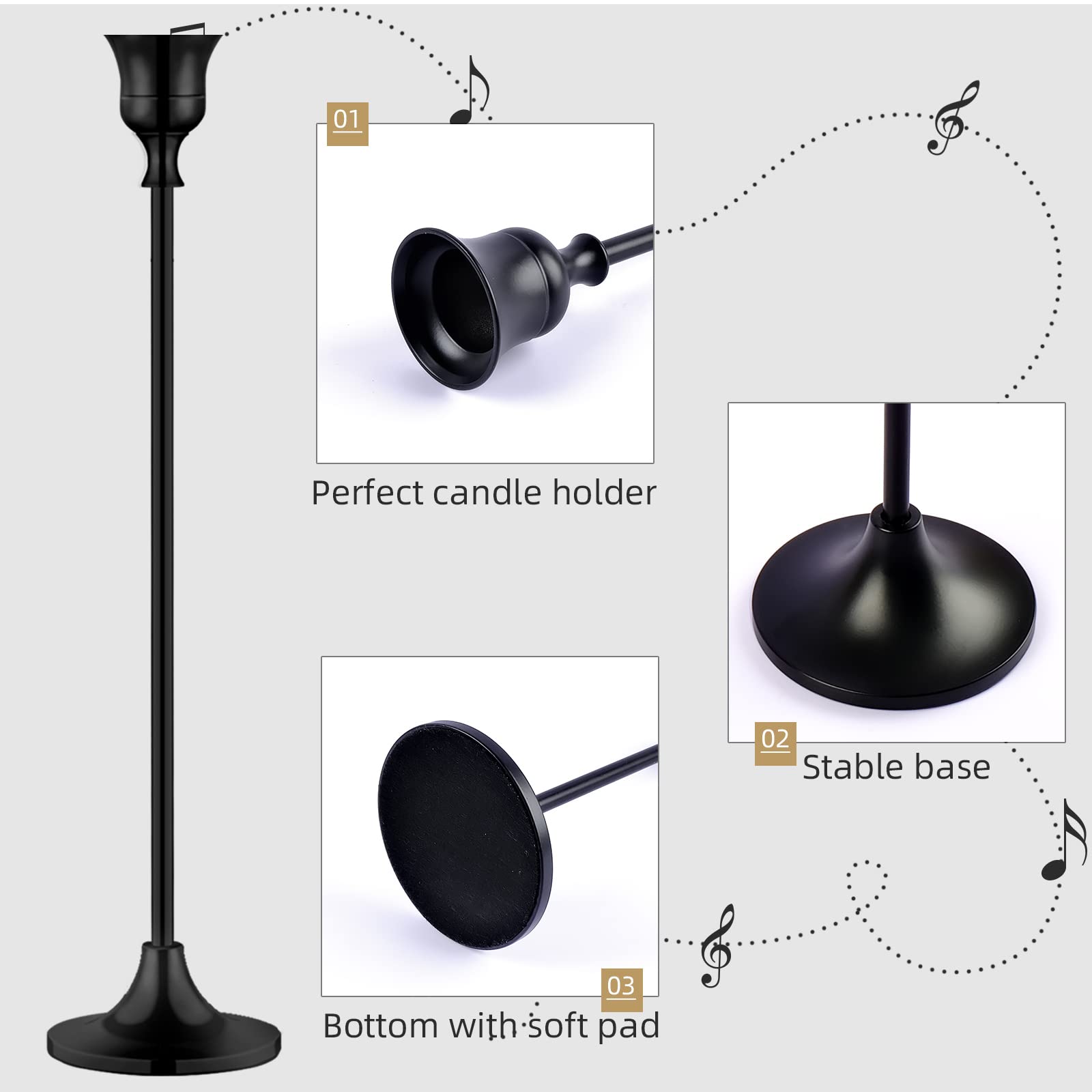 Candlestick Holders - Taper Candle Holder for Candlesticks Black