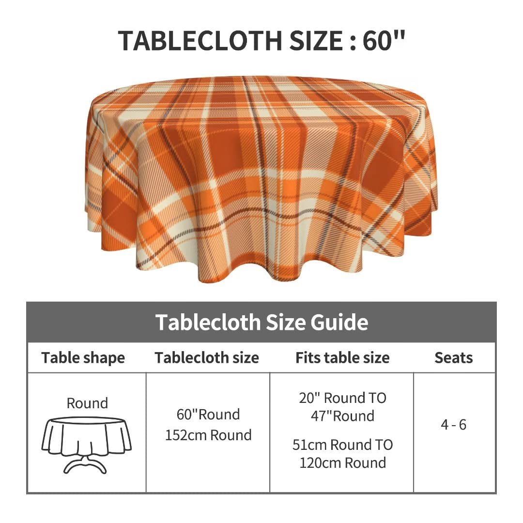 Fall Tablecloth 60 Inch Round Autumn Thanksgiving Plaid Table Cloth