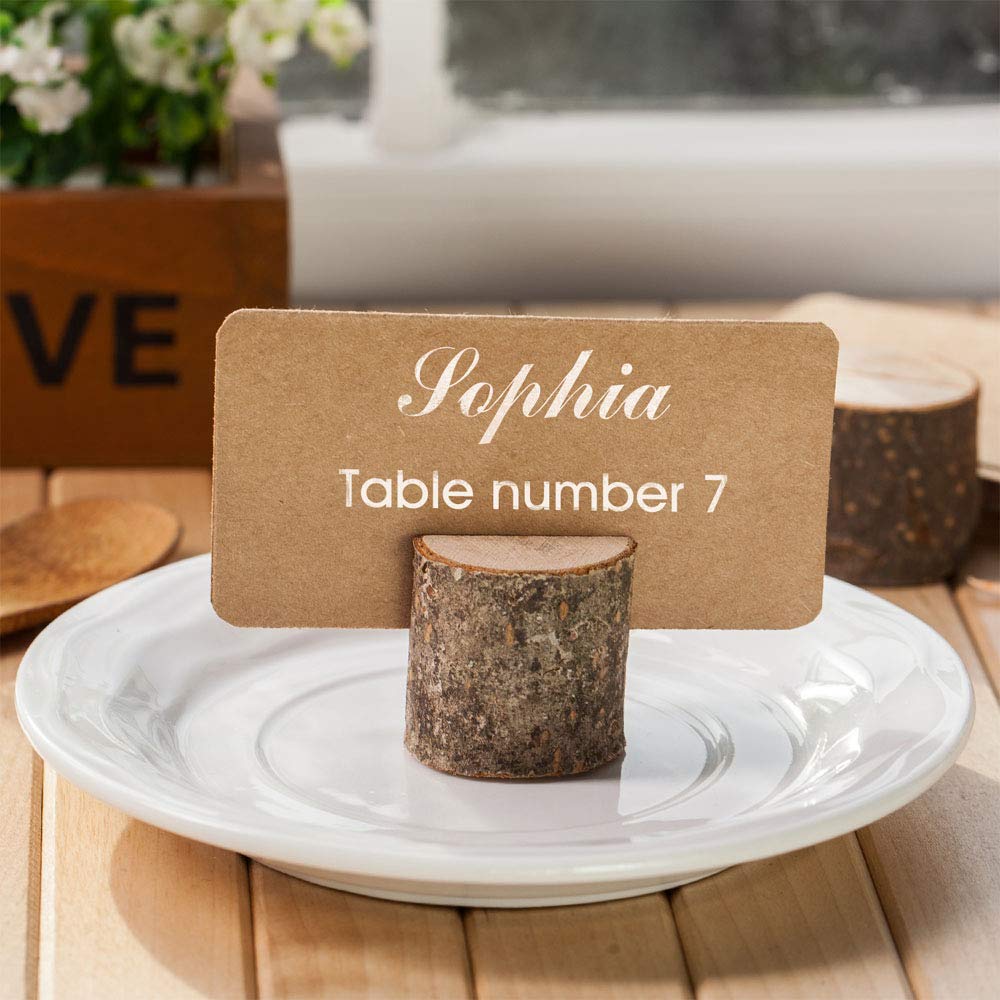 Toncoo 15Pcs Wood Place Card Holders and 30Pcs Kraft Table Place Cards, Wood Card Holder, Wooden Place Card Holders, Wood Table Number Holders, Wood Sign Holder, Wooden Sign Holder