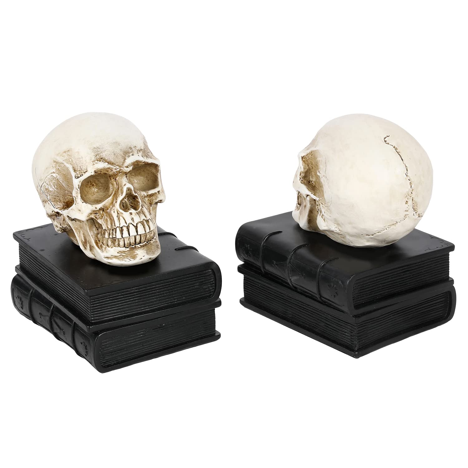 Vintage Style Skull on Black Stacked Books Decorative Bookends 1 Pair