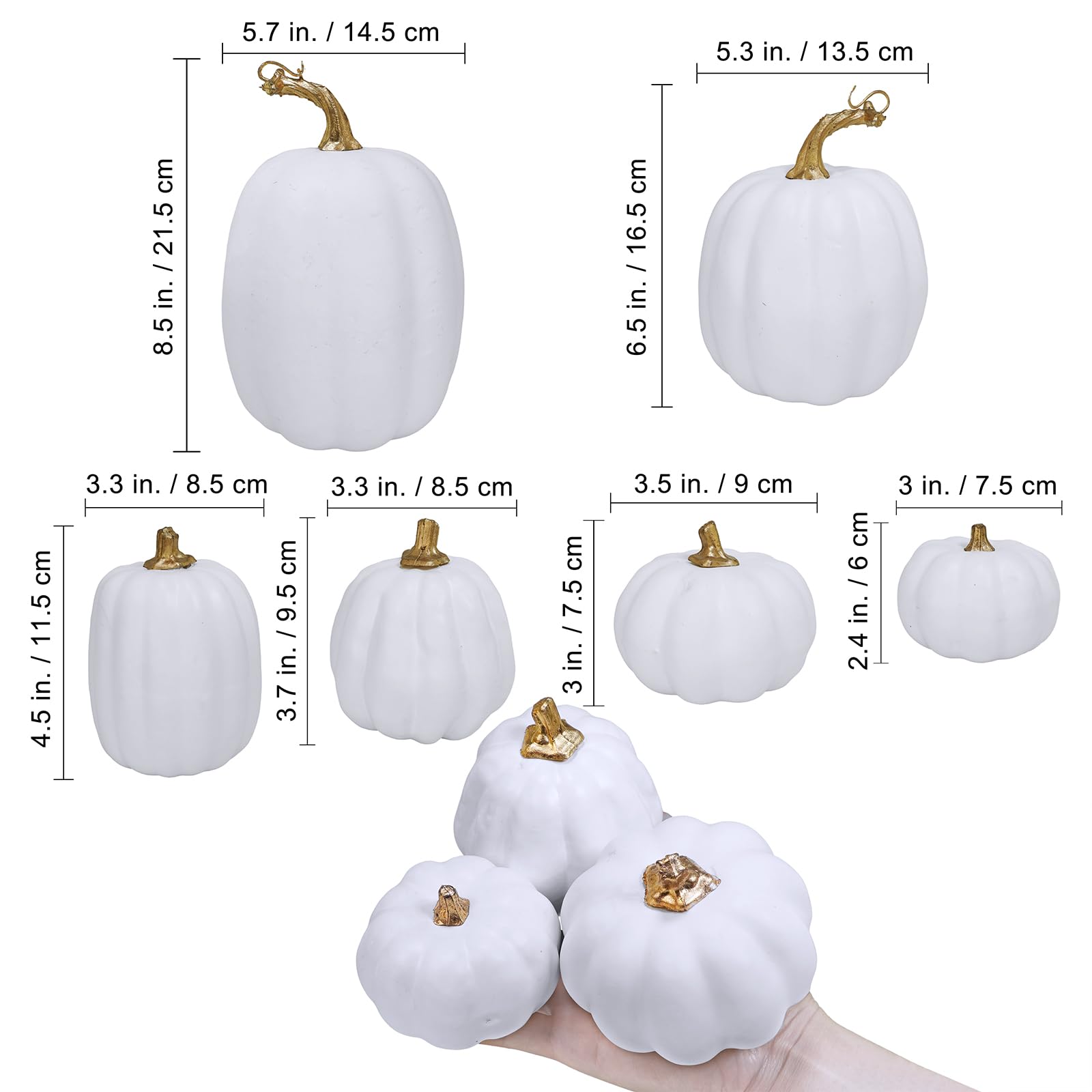 10 Pcs Assorted White Artificial Pumpkins