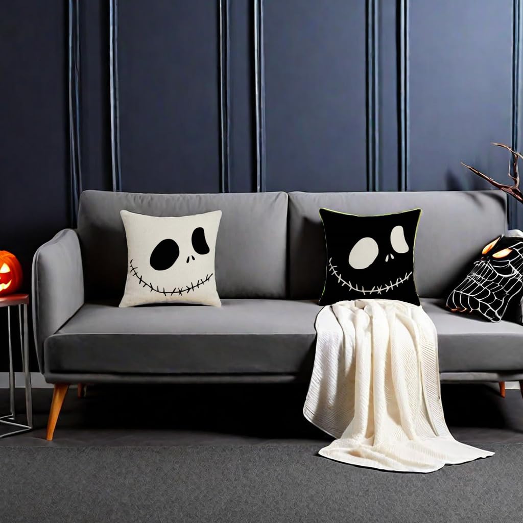 Jack Skellington throw pillow cover set of 2 for Halloween