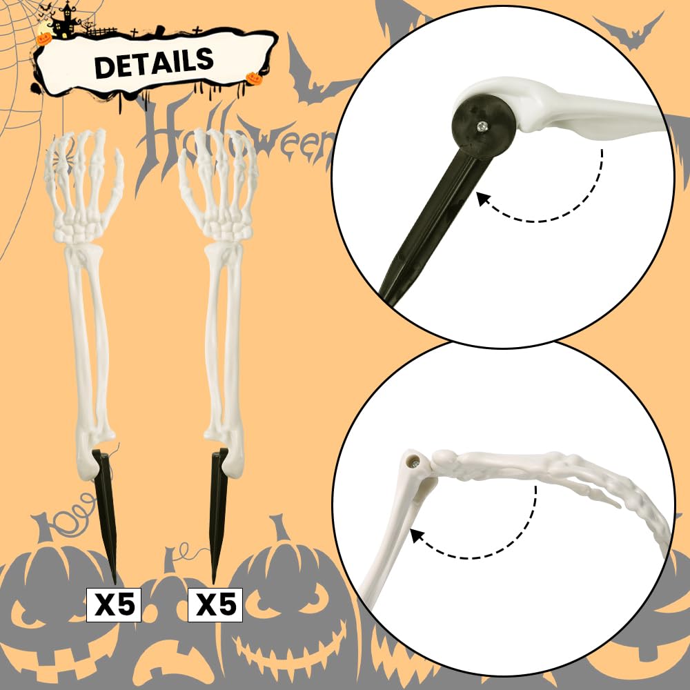 10 PCS Halloween Skeleton Decorations White Realistic Skeleton Stakes for Garden Lawn