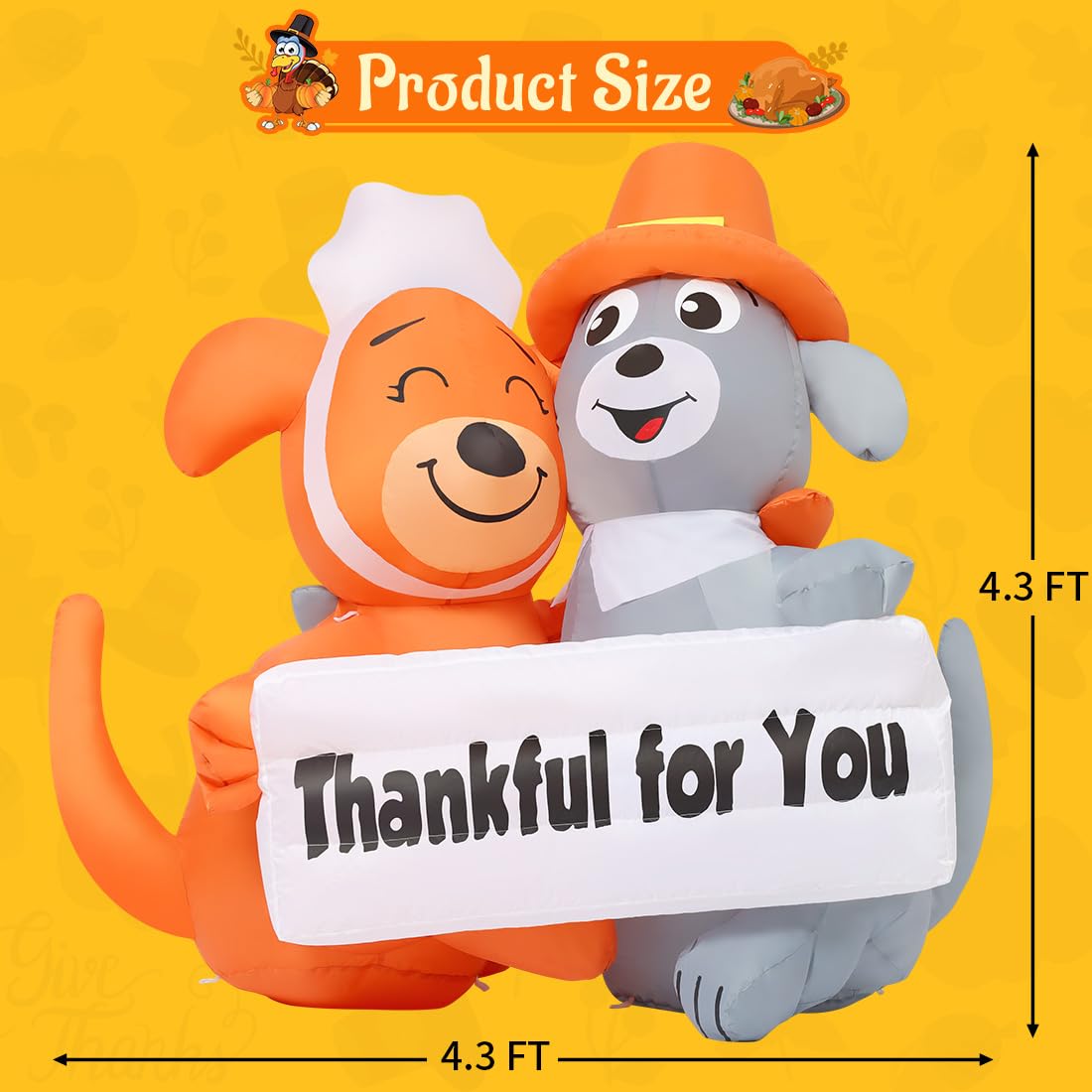 COMIN 4.3 FT Thanksgiving Inflatables Dog Outdoor Decorations Blow Up Yard Couple with Built-in LEDs for Indoor Party Garden Lawn Decorations