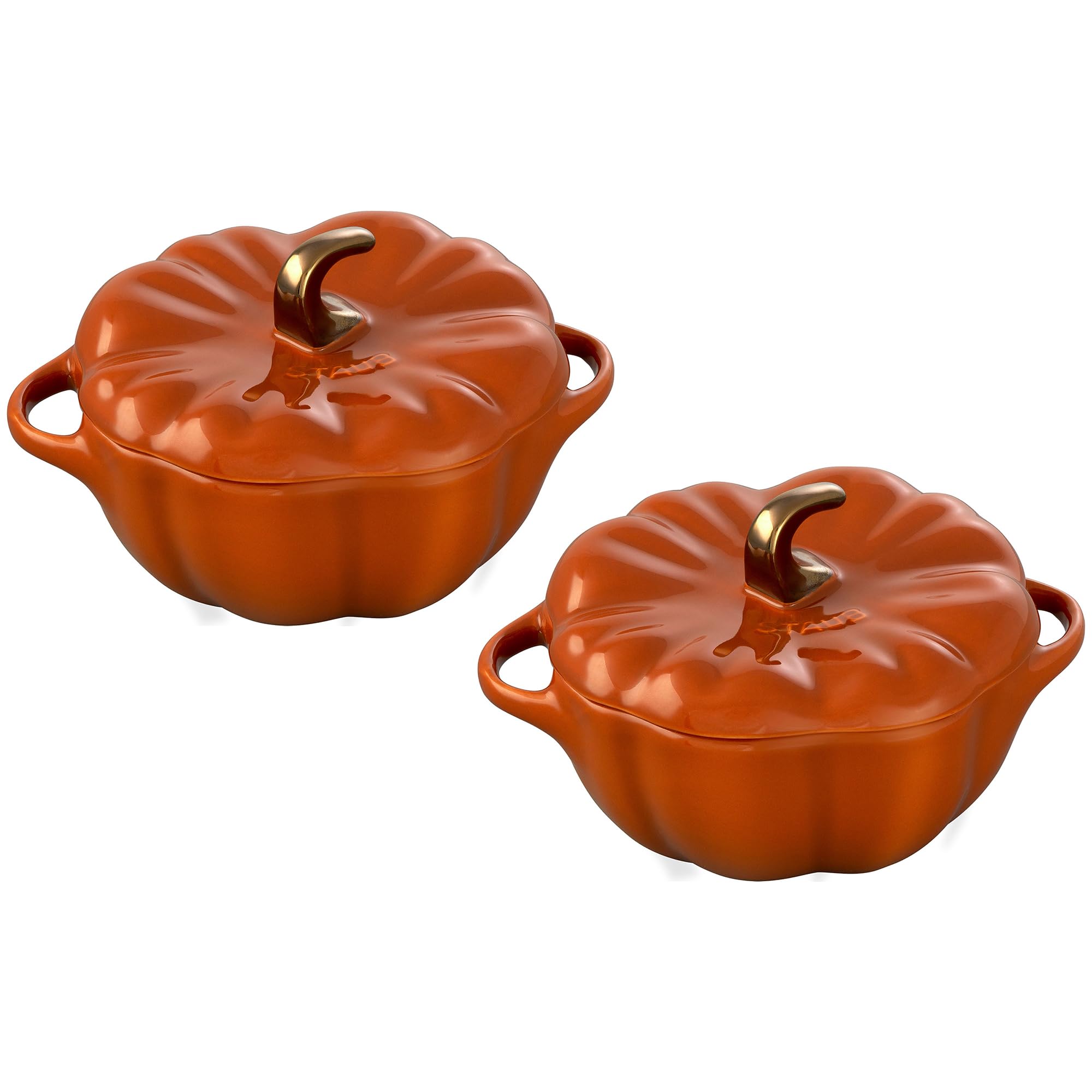 Ceramic 2-pc 24-oz Petite Pumpkin Cocotte Set - Burnt Orange