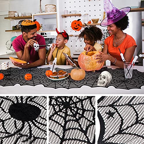 Halloween Table Runner, Black Lace Spider Web