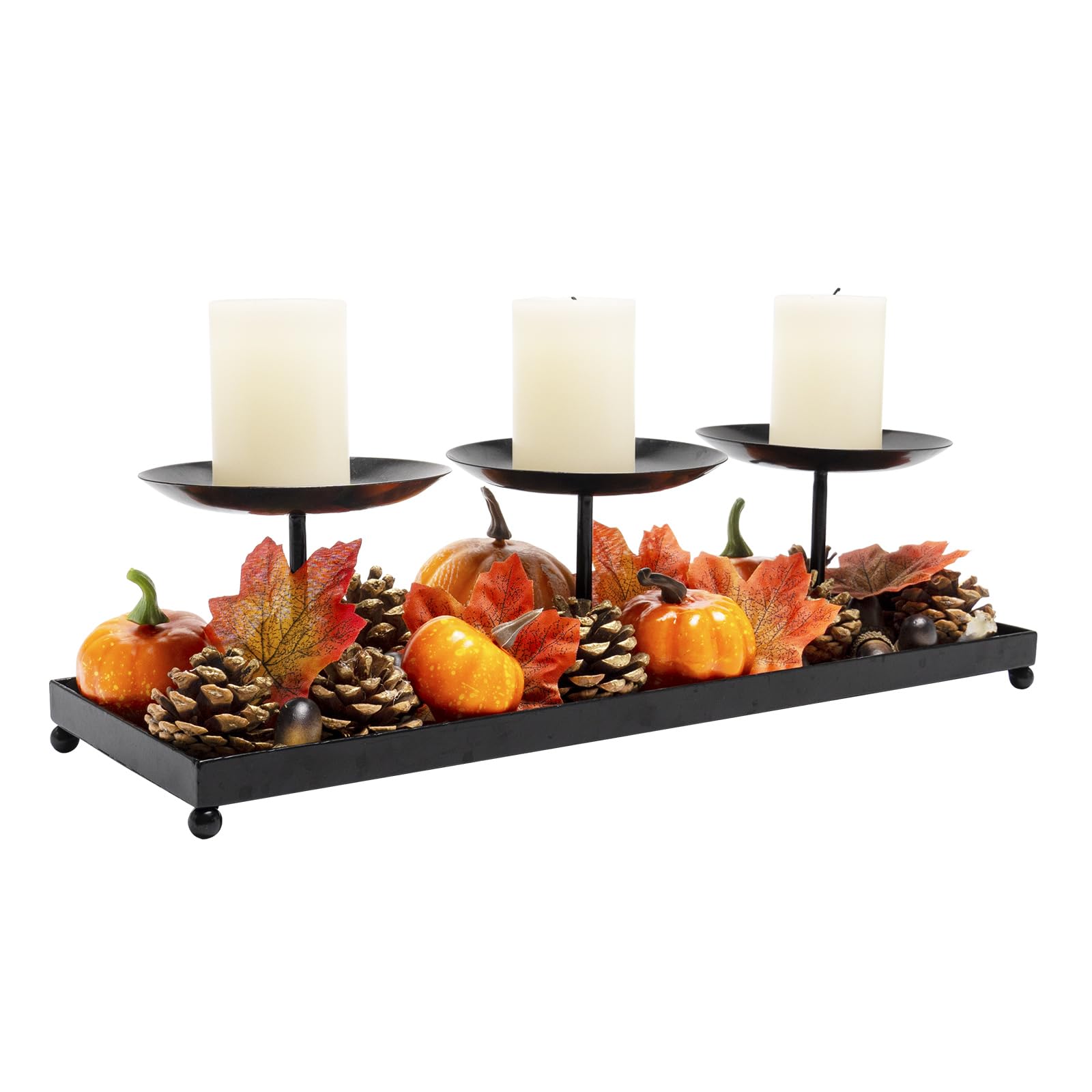 3 Pillar Black Metal Candle Holders for Table Centerpiece