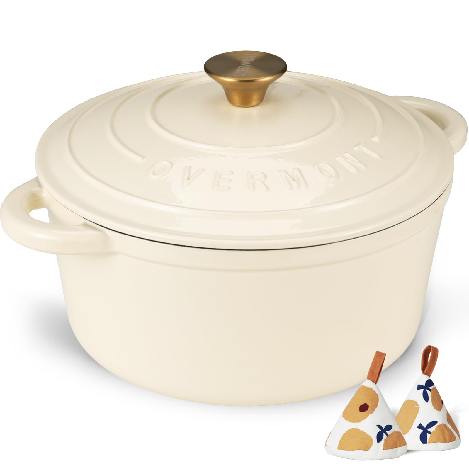 Cream White Enameled Cast Iron Dutch Oven - 5.5QT Pot with Lid