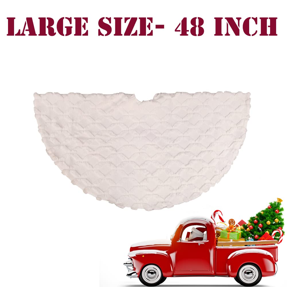 48 Inch Christmas Tree Skirt Faux Fur with Cable Knit Thick Decoration