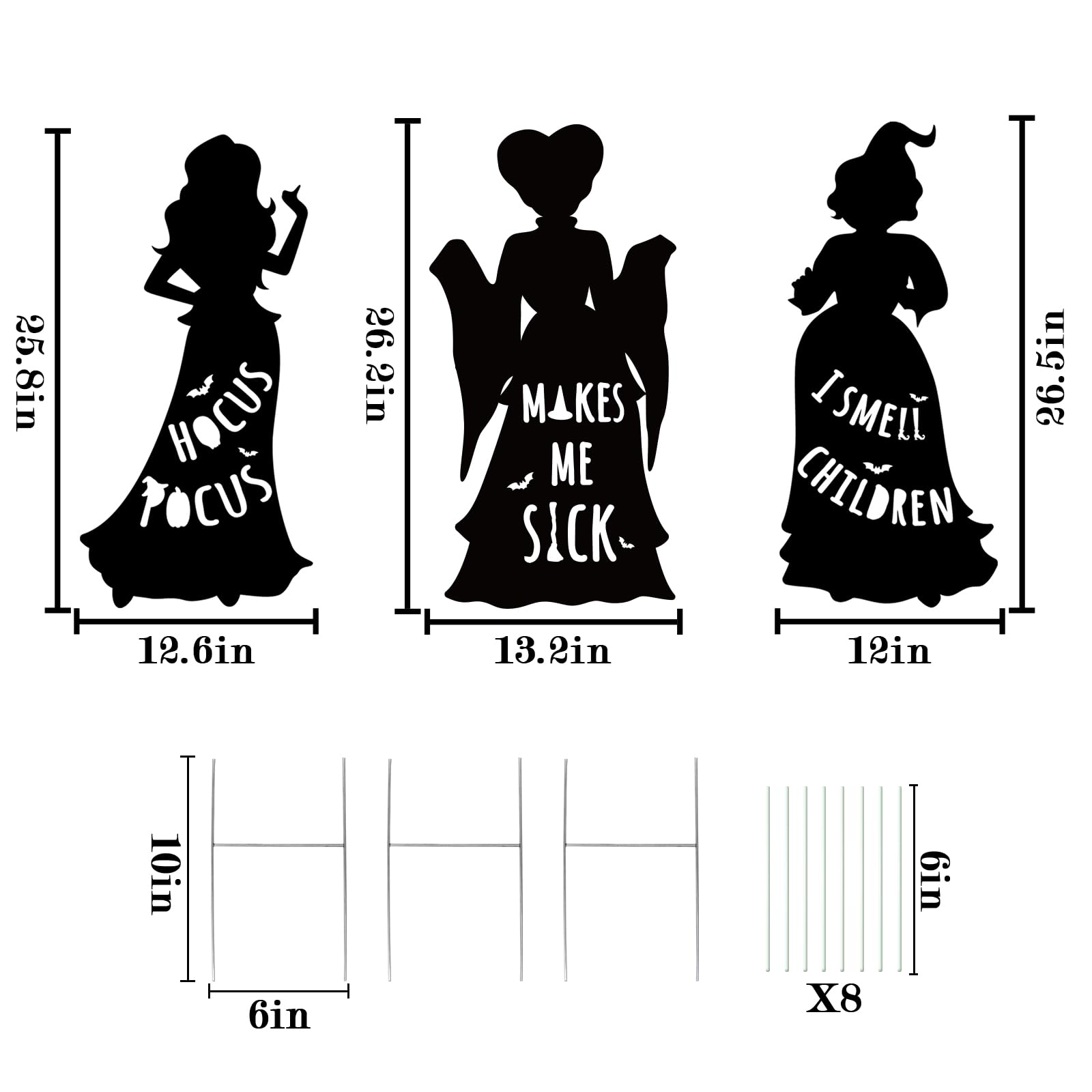 3 Extra Large Hocus Pocus Witch Halloween Silhouette Yard Signs with Stakes