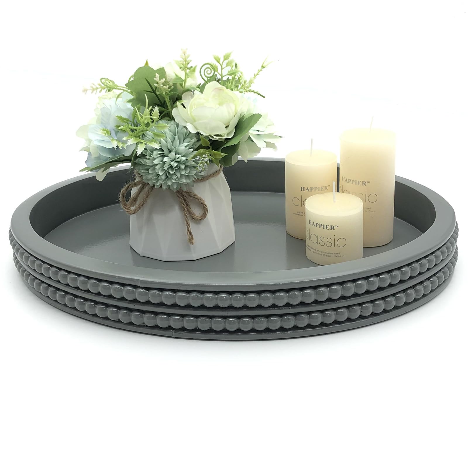 Gray Oval Wooden Tray, Modern Decorative Tray 16"x12"