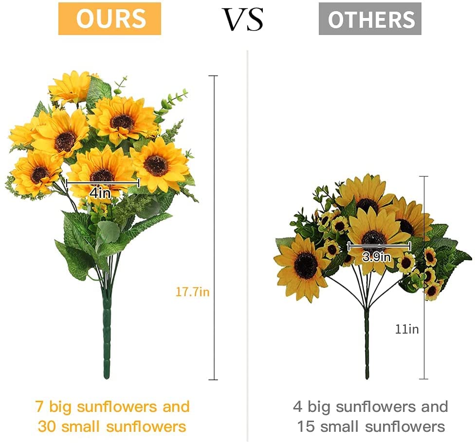 Artificial Sunflower Bouquets, 2 Bunches Fake Flowers Indoor/Outdoor