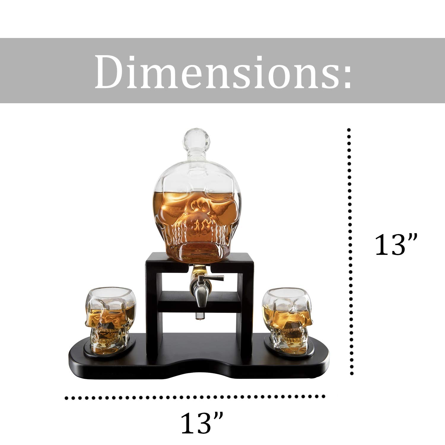 Skull Skeleton Wine & Whiskey Decanter Set Dimensions